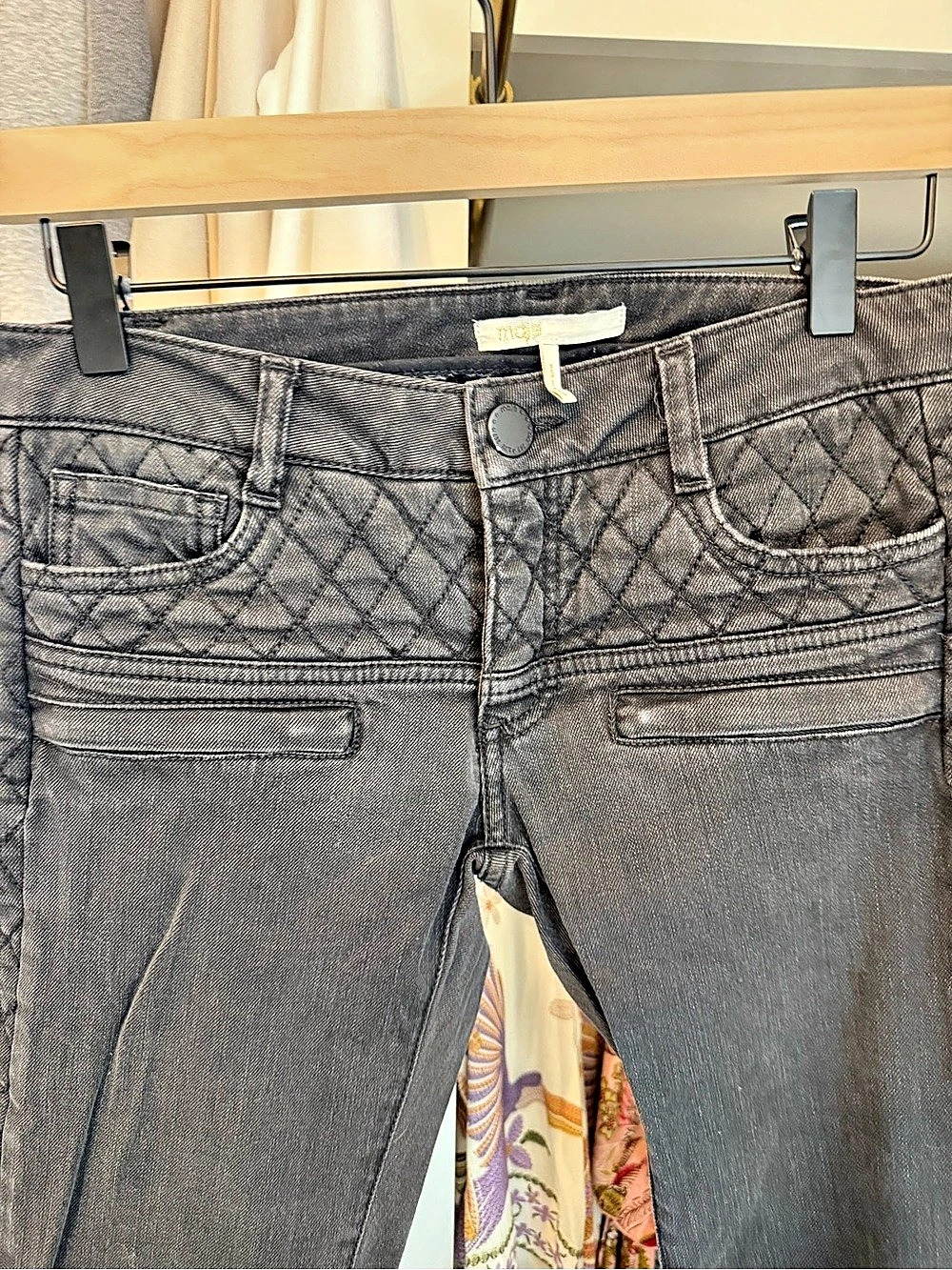 Maje Downtown Skinny Jeans in Faded Black Quilted Waist 36